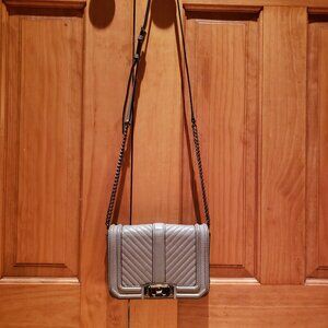 Rebecca Minkoff Love Gray Quilted Chevron Genuine Leather Crossbody Purse Bag